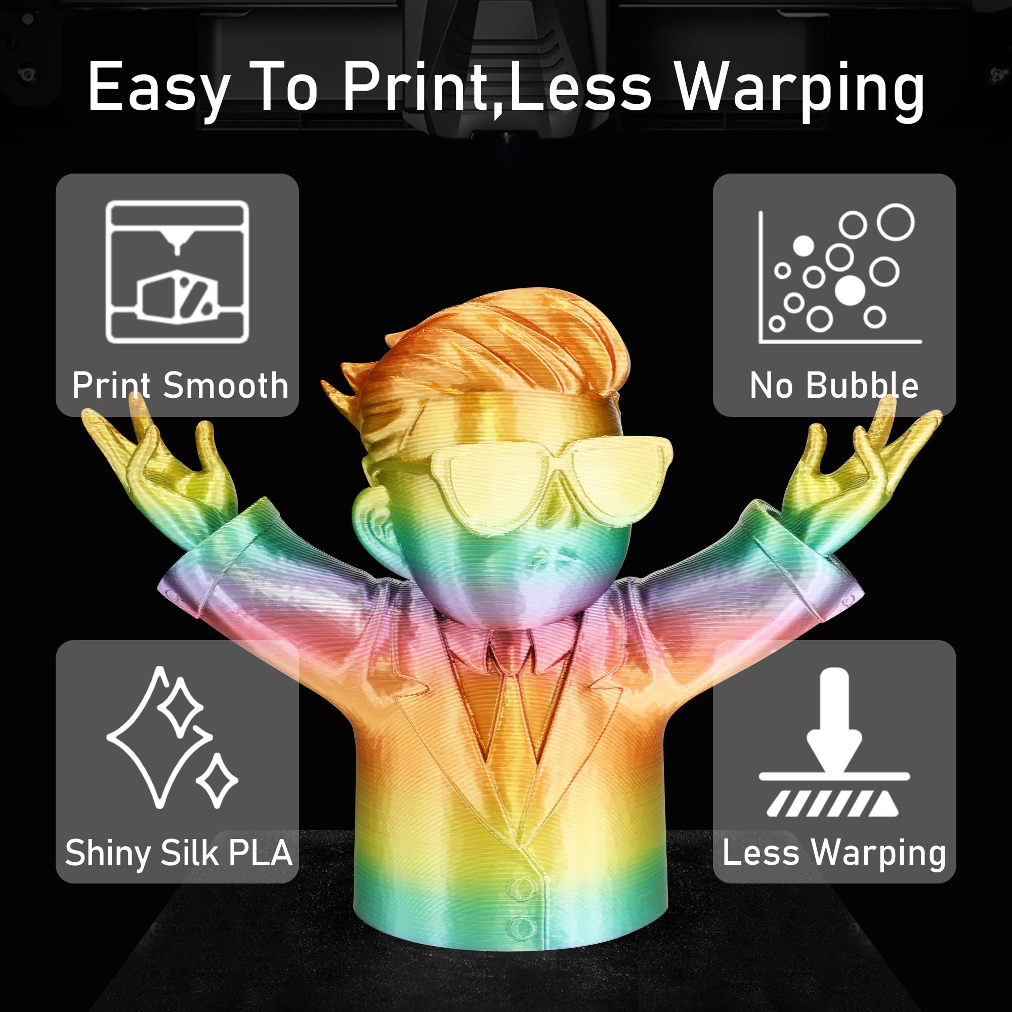 Do3D Silk Multicolored Rainbow Pla 3D Printer Filament, 1.75Mm Pla Fast Color Change 3D Printing Material, 1Kg Spool (2.2Lbs),Fo